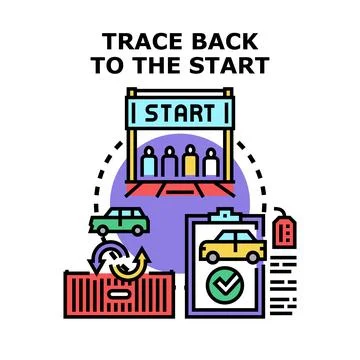 Tracing back the origin and starting point process Illustrazione stock