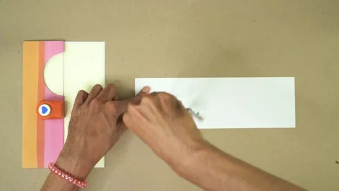 Tracing circle to cut on paper strip with drafting compass stationery Stock Footage 289634842