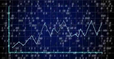 Tracing cyan jagged waveform crossing dark blue grid with axes, baseline, Stock Illustration
