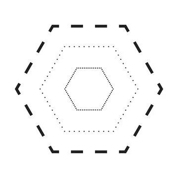 Tracing hexagon shape symbol, dashed and dotted broken line element Illustrazione stock
