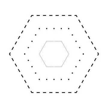 Tracing hexagon shape symbol, dashed and dotted broken line element Illustrazione stock