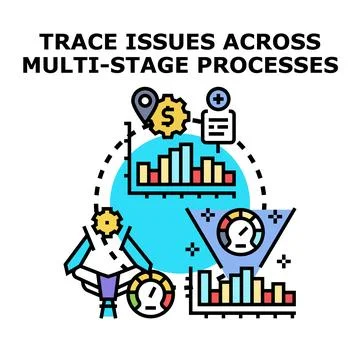 Tracing issues across multi stage business processes analyzing data Stock Illustration