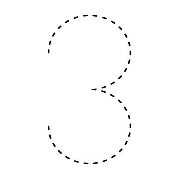 Tracing number 3 prewriting dotted line math worksheet element for kinderga.. Stock Illustration