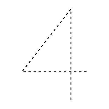 Tracing number 4 prewriting dotted line math worksheet element for kinderga.. Stock Illustration