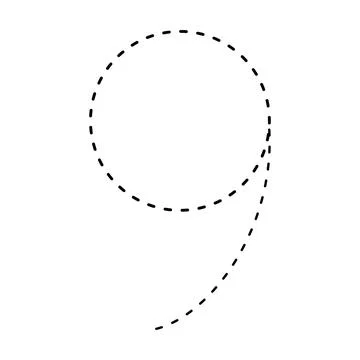Tracing number 9 prewriting dotted line math worksheet element for kinderga.. Stock Illustration