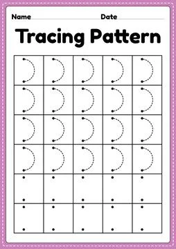 Tracing pattern right curve lines worksheet for kindergarten, preschool Stock Illustration