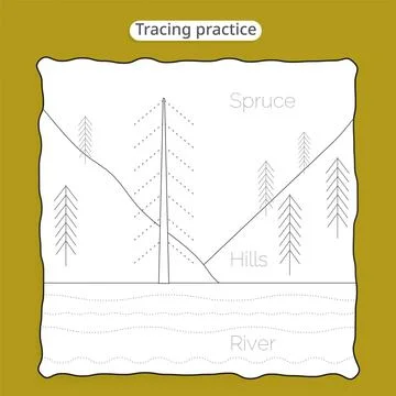 Tracing practice Spruce,Hills,River Stock Illustration
