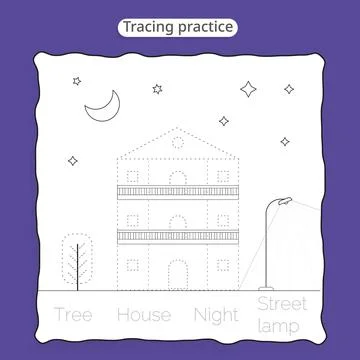 Tracing Practice Worksheet Template for Children Stock Illustration
