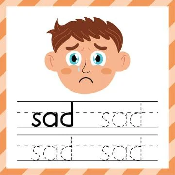 Tracing practice worksheet - word Sad. Learning material for kids. I can write Stock Illustration