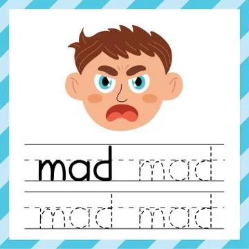 Tracing words worksheet - Mad. Learning material for kids. I can write words Stock Illustration