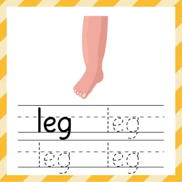 Tracing worksheet with word Leg. Learning material for kids. I can write words Stock Illustration