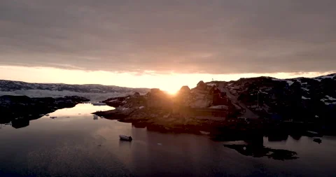 Track across settlement in Eastern Greenland Stock Footage 138240937