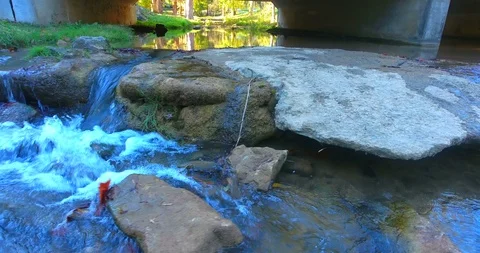 Track Along Stream Under Bridge Stockbeeldmateriaal 106904272