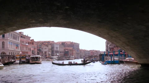 Track back under Rialto Bridge, Venice, Italy Stock Footage 40105817