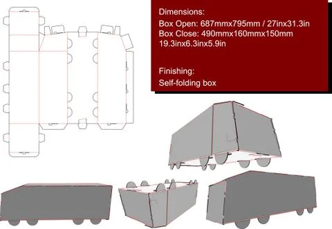 Track box packing self-folding die cut vector-eps Stock Illustration