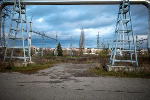 Track columns clouds Stock Photos