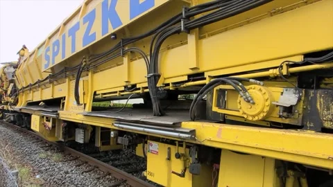 Track construction work on the railway line, track - ballast cleaning Stock Footage 305320025