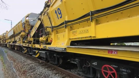 Track construction work on the railway line, track - ballast cleaning Stock Footage 305320108