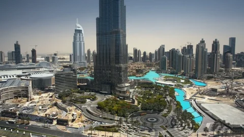 Track left at 100m facing Burj Khalifa. Stock Footage 98926974