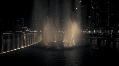 Track left 10m over Dubai Fountains. Stock Footage 99030385