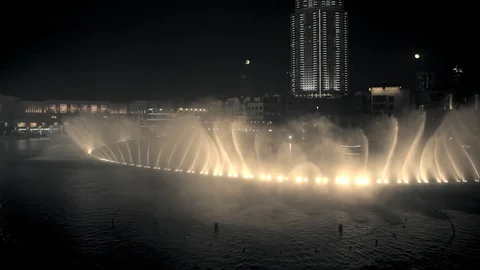 Track left 10m over Dubai Fountains. Stock Footage 99034228