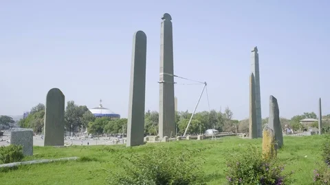 Track Left Behind Northern Stelae Field With Church Background Aksum Ethiopia Stock Footage 122943890