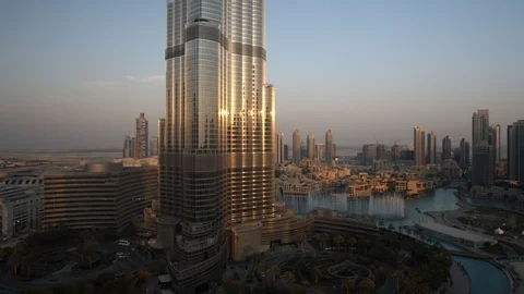 Track left past base of Burj Khalifa at 60m. Stock Footage 98951660