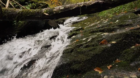 Track Left Water Flowing Down Waterfall in Mountains Stock Footage 96720442