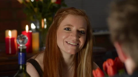 Track Left to Woman Gesturing During a Date Stock Footage 59356683