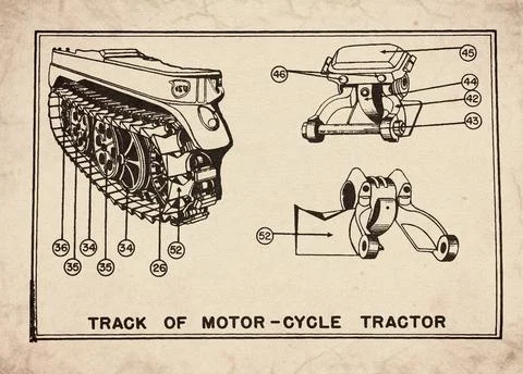 Track of Motor-Cycle Tractor Half-Track Vehicle Technical Schematic Document Stock Illustration