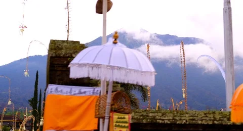 Track over Mount Agung Volcano In Bali to Reeal Besakih Temple Video stock 125352269