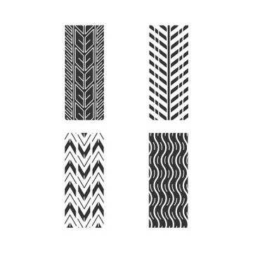 Track patterns black glyph icons set on white space. Detailed automobile, mot Illustrazione stock