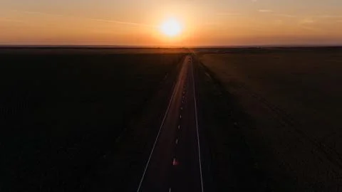The track in the rays of sunset taken from a drone Fotos Stock