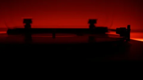 Track Right Backlit Record Player Turntable  Playing Album Stock Footage 97031652