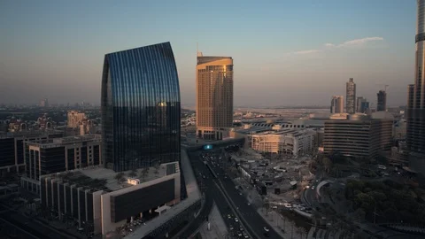 Track right past base of Burj Khalifa at 60m. Stock Footage 98949080