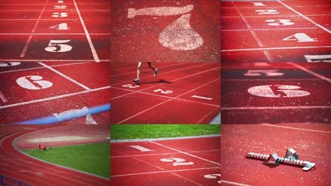 Track For Running. Athletic Track Red Surface. Athletes Run Sports. Runner Train Stock Footage 233293572