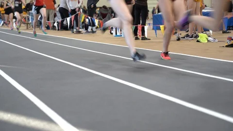 Track running race on laned track Stock Footage 127644857