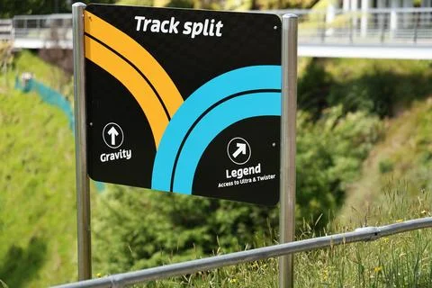 Track Split Gravity Legend Access Ultra Twister Sign Stock Photos