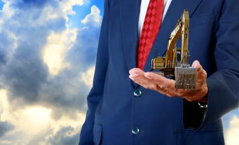 Track-type loader excavator machine on hand, Construction concept Illustrazione stock
