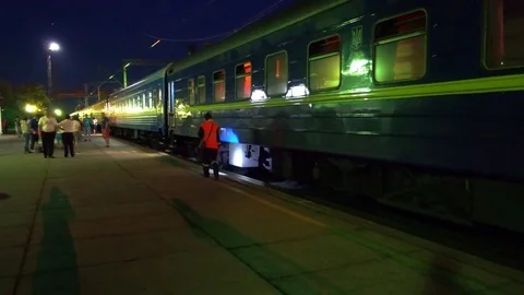 Track walker check wheels at the train stop Stock Footage 81387783