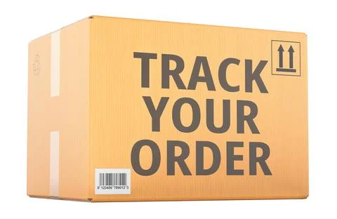 Track Your Order concept with cardboard box. 3D rendering Stock Illustration
