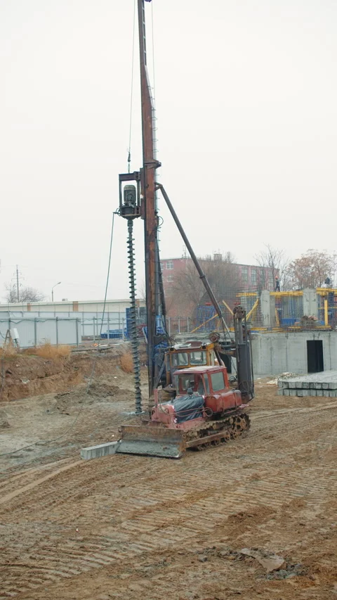 Tracked Pile Driving Machine on Construction Site Stock Footage 296755863