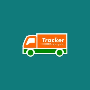 Tracker Logo Concept, Transportation Logo Design Template, Orange, Green, T.. Stock Illustration