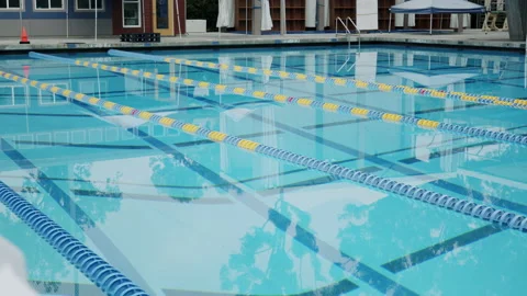 Tracking Across Empty Olympic Public Pool 4K 48FPS SLO-MO Stock Footage 203789728