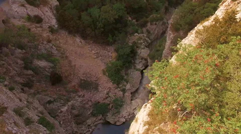 Tracking Across a Small Stream in a Gorge Stock Footage 66922436