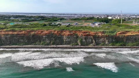 Tracking Along Byobugaura Cliffs and Surf in Choshi, Japan Stock Footage 342263785