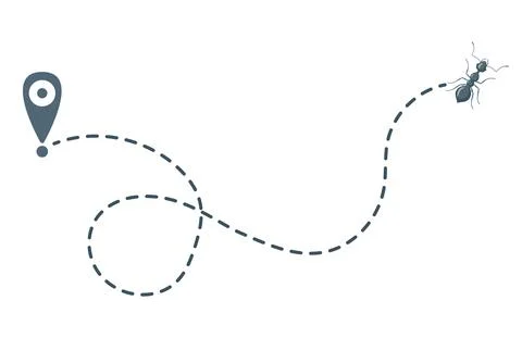 Tracking ants isolated on white background. Single ant moving in mapping sign Stock Illustration