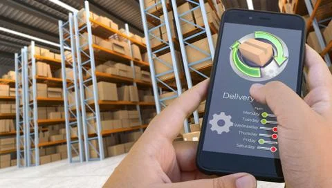 Tracking app in warehouse Stock Photos
