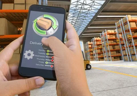 Tracking app in warehouse Stock Photos