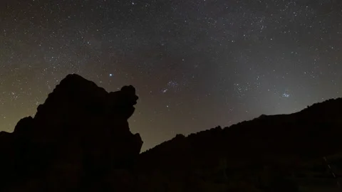 Tracking astro timelapse of the orion constellation with rock silhouette Stock Footage 154510199